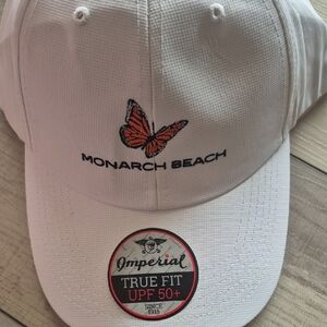 Monarch Beach White Baseball Cap with Orange Butterfly